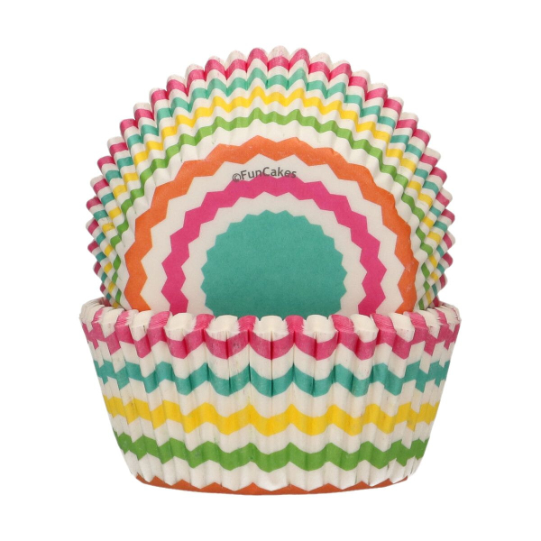 Papierbackförmchen Buntes Chevron, Maxi, FunCakes, 48 Stk.