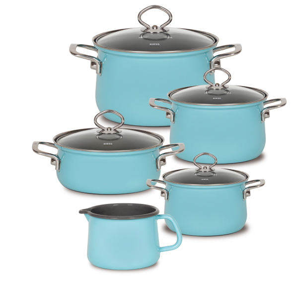 Emaille-Geschirr-Set 5-teilig NOUVELLE Kristallblau von RIESS