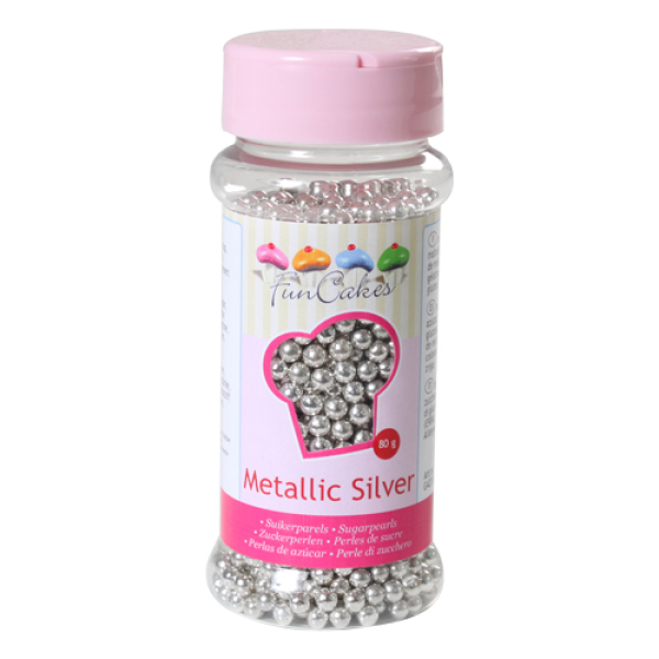 Dekorzucker Perlen Metallic Silber 80g. Funcake